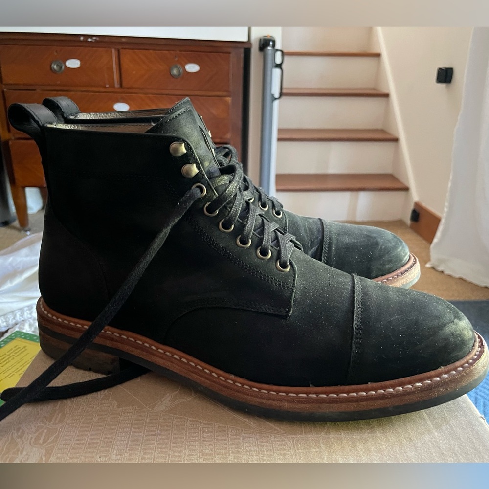 Taylor Stitch Moto Boot in Black Rough Out leather